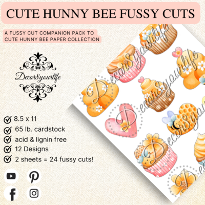 Whimsical bee theme ephemera, fussy-cut pieces.