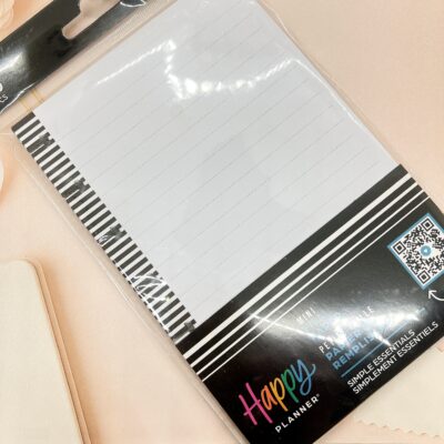 Happy Planner Mini Simple Essentials filler paper with black and white striped border, dotted lined disc bound planner insert pages for notes and lists