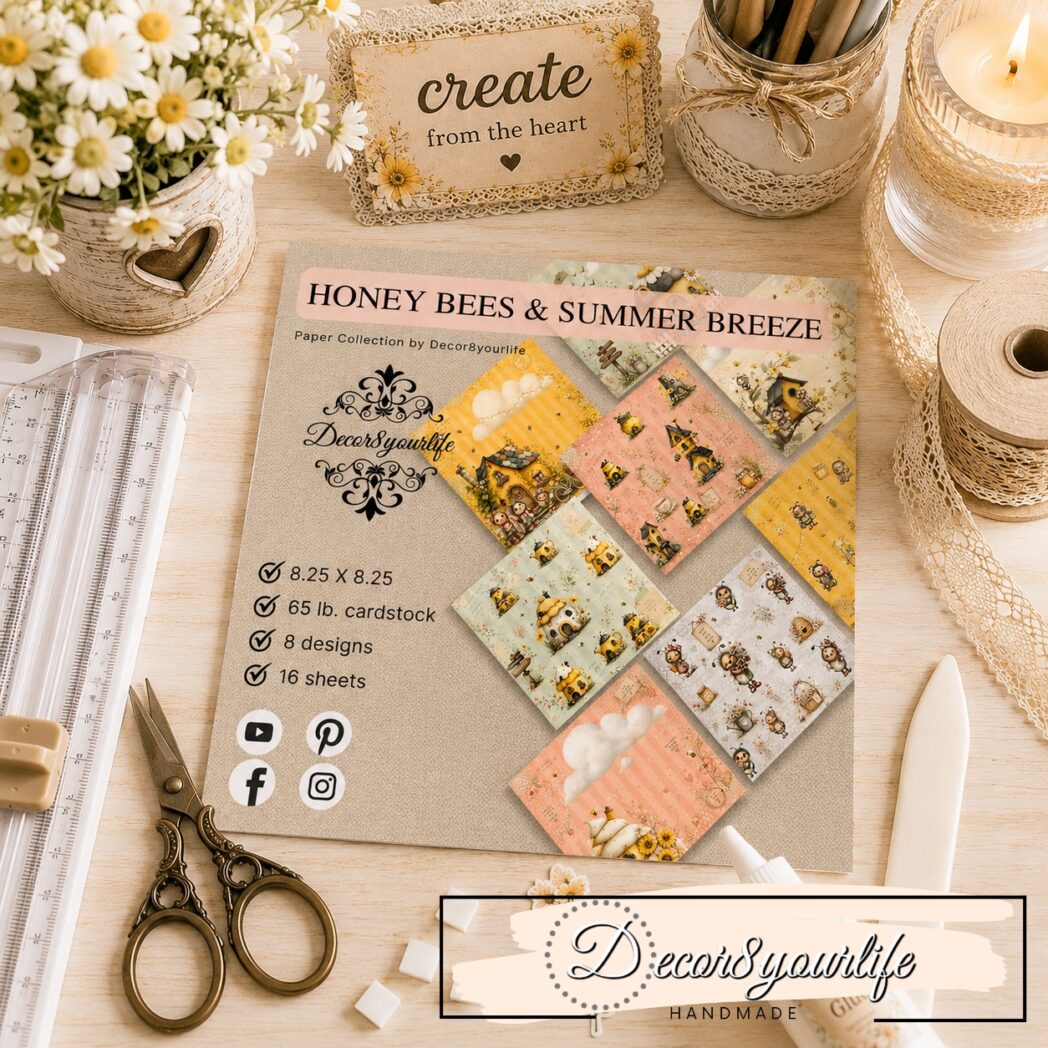 2026 Summer and Bee theme scrapbook paper designed by Sandi Nagel for Decor8yourlife.