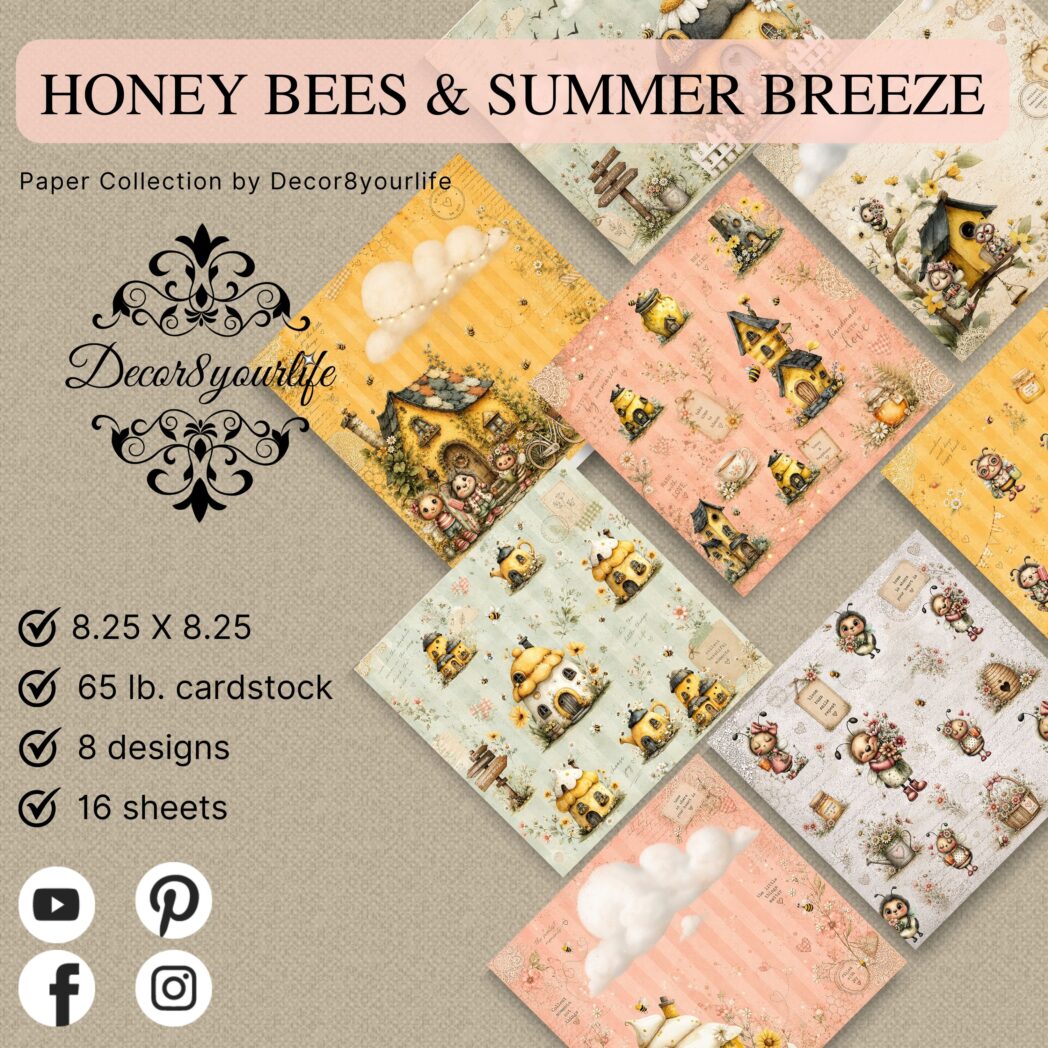 20206 Summer bee theme scrapbook paper pack by Decor8yourlife.
