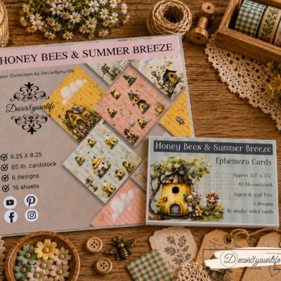New for summer 2026! Honey Bees & Summer Breeze scrapbook paper bundle. Use this scrapbook paper collection in your handmade craft projects like journals, mini albums, cardmaking and more!