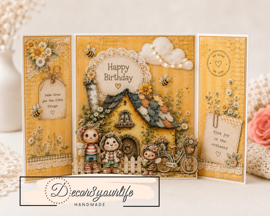 3D layered card making ideas using paper collections from Decor8yourlife - Bee summer theme - Honey Bees & Summer Breeze