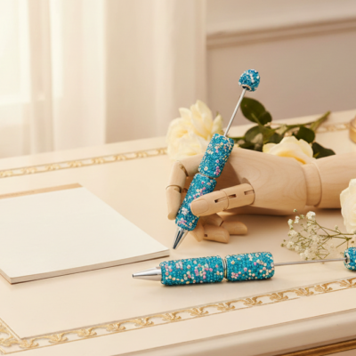 elegant, sparkling blue, mermaid pen for beads and charms. DIY craft supplies. Decor8yourlife.