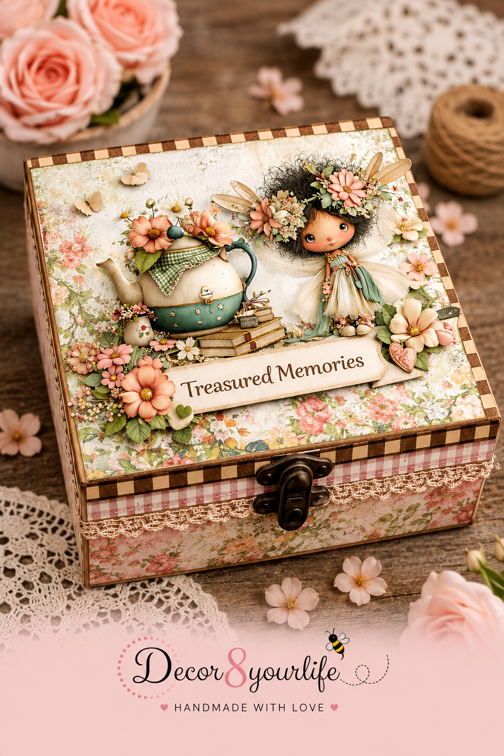 Altered box with scrapbook paper supplies from Decor8yourlife.