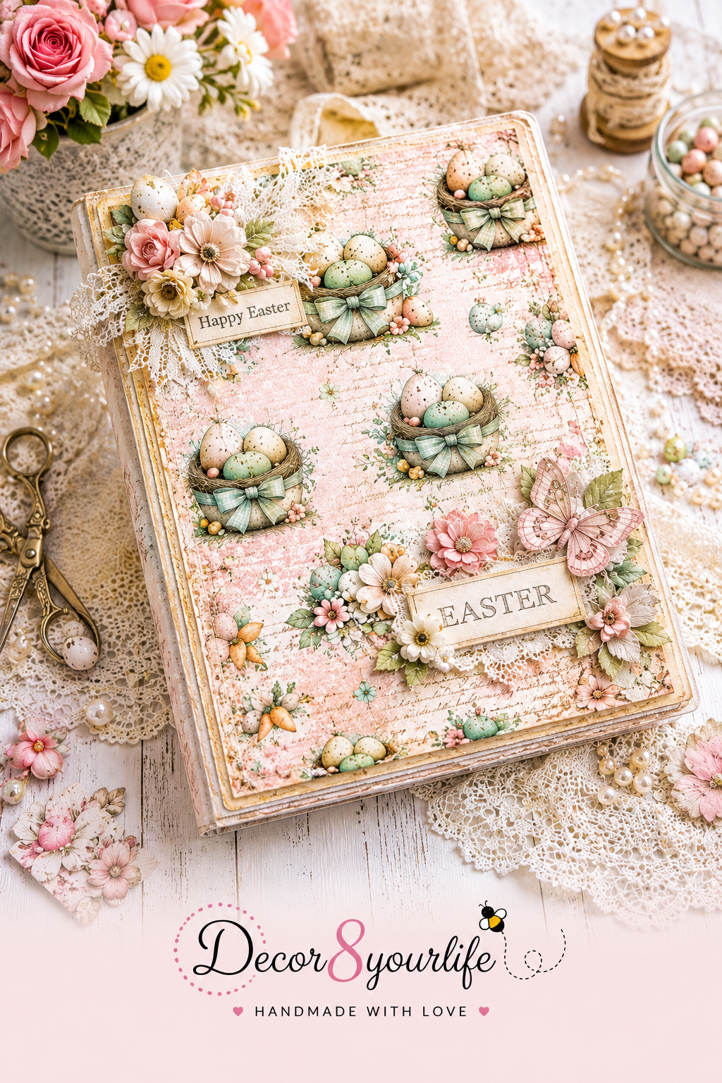 junk journal made with "Nestled in Spring" scrapbook paper pack by Decor8yourlife.
