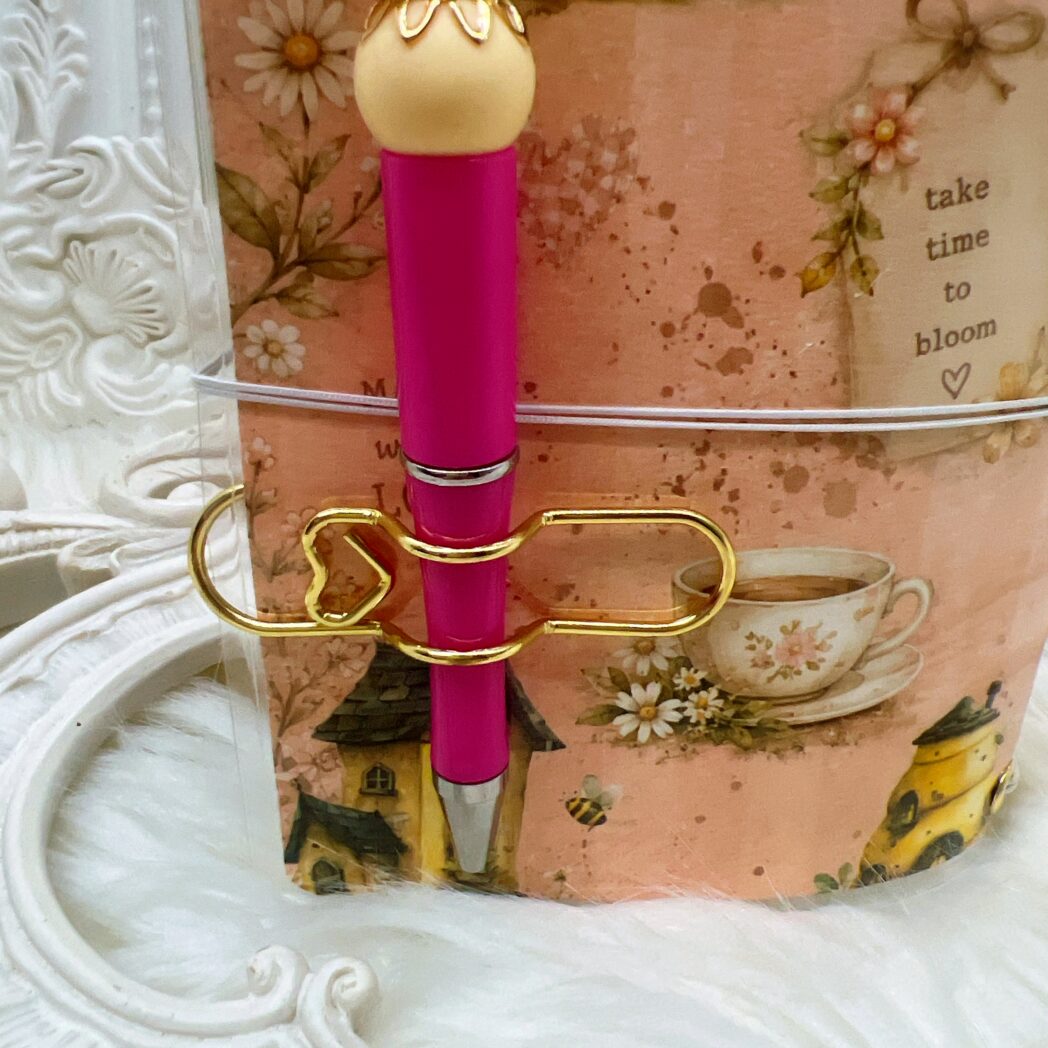 Handmade micro laminated traveler's notebook with beaded pen featuring Honey Bees and Summer Breeze designer paper by Decor8yourlife.