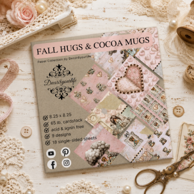 Fall Hugs & Cocoa Mugs | Cozy Fall Scrapbook Paper Collection | 8.25 x 8.25 Paper Pack