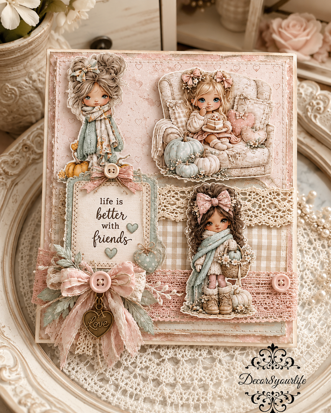 Besties & Cuties coordinating fall fussy-cut images by Decor8yourlife featuring whimsical autumn girls, woodland animals, stitched hearts, cozy embellishments, and vintage-inspired scrapbook die cuts printed on premium cardstock for mini albums, junk journals, handmade cards, and fall paper crafting projects.