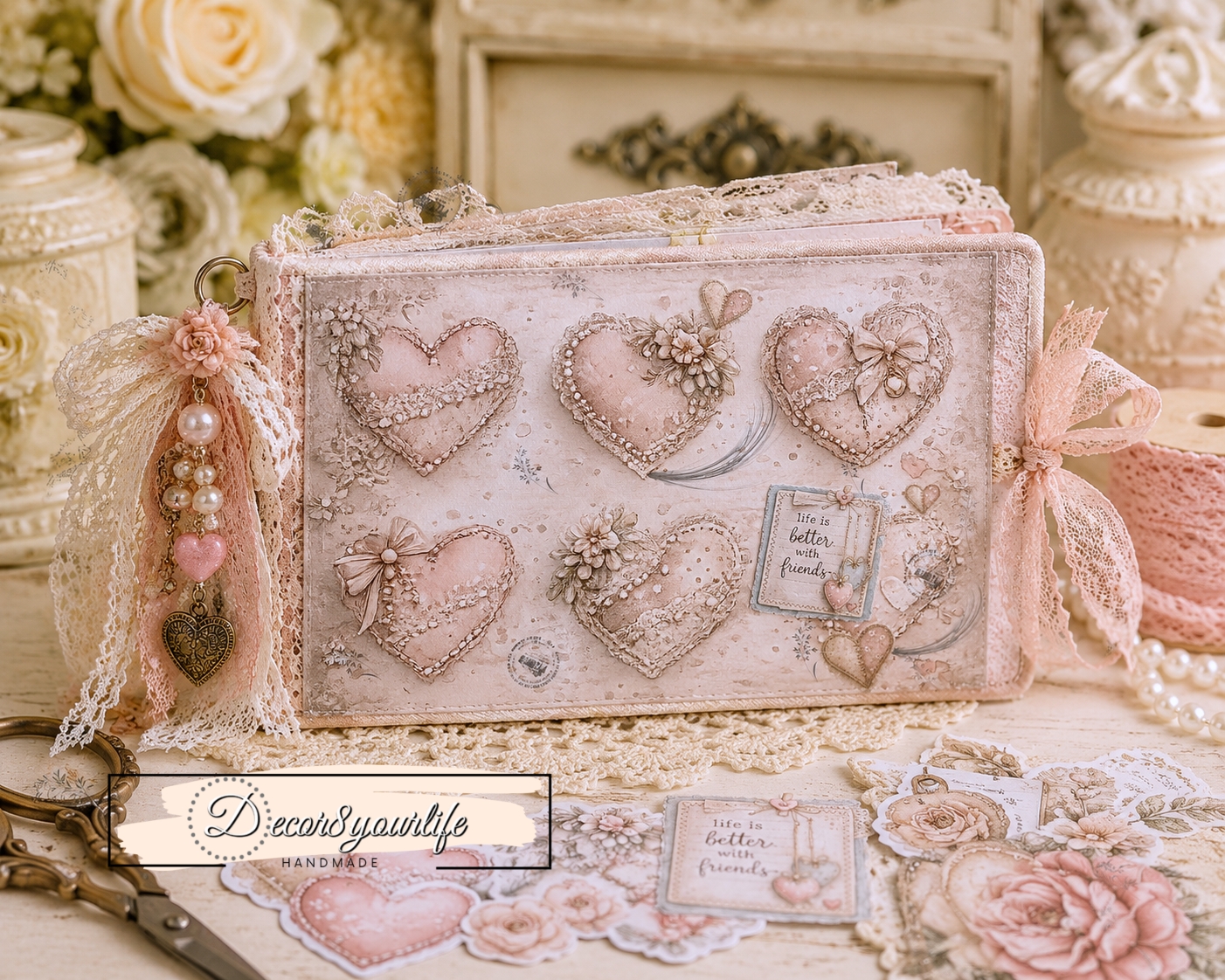 Shabby Chic, cozy and whimsical mini album idea by Decor8yourlife. Scrapbook Papers "Fall Hugs & Cocoa Mugs" by Decor8yourlife.