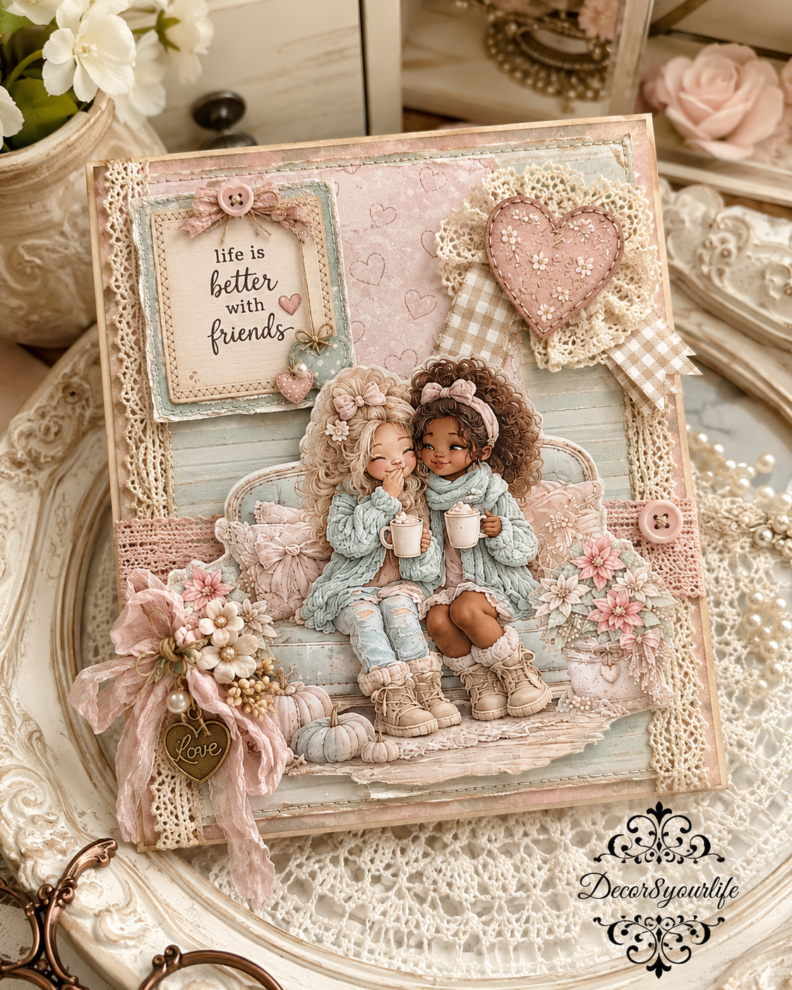 Besties & Cuties coordinating fall fussy-cut images by Decor8yourlife featuring whimsical autumn girls, woodland animals, stitched hearts, cozy embellishments, and vintage-inspired scrapbook die cuts printed on premium cardstock for mini albums, junk journals, handmade cards, and fall paper crafting projects.
