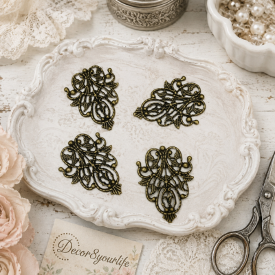 Antique style filigree metal embellishments for crafts like junk journals, scrapbooks,mini albums, card making and more.