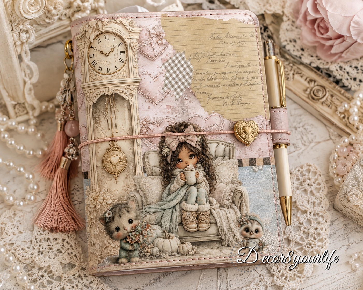 Shabby chic junk journal ideas, using scrapbook paper collection "Fall Hugs & Cocoa Mugs" by Decor8yourlife