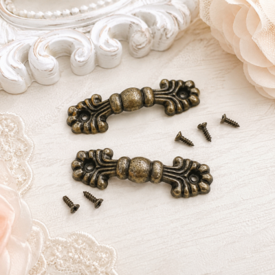 Set of two vintage style, file cabinet style, drawer pulls. Vintage style craft supplies from Decor8yourlife.