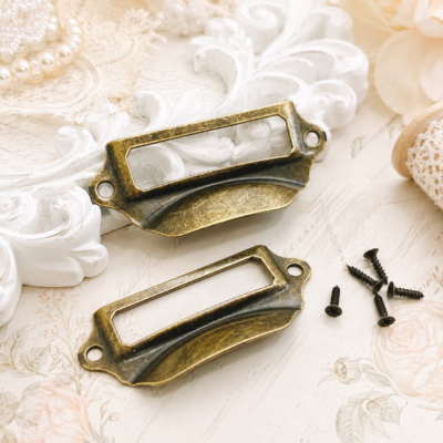 Set of two vintage style, file cabinet style, drawer pulls. Vintage style craft supplies from Decor8yourlife.