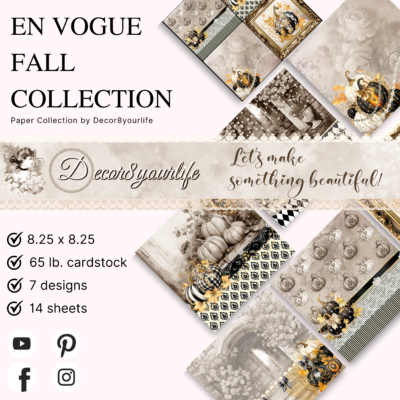 Fall, pumpkin theme in elegant gold and black scrapbook paper collection by Decor8yourlife. Great for fall craft projects.
