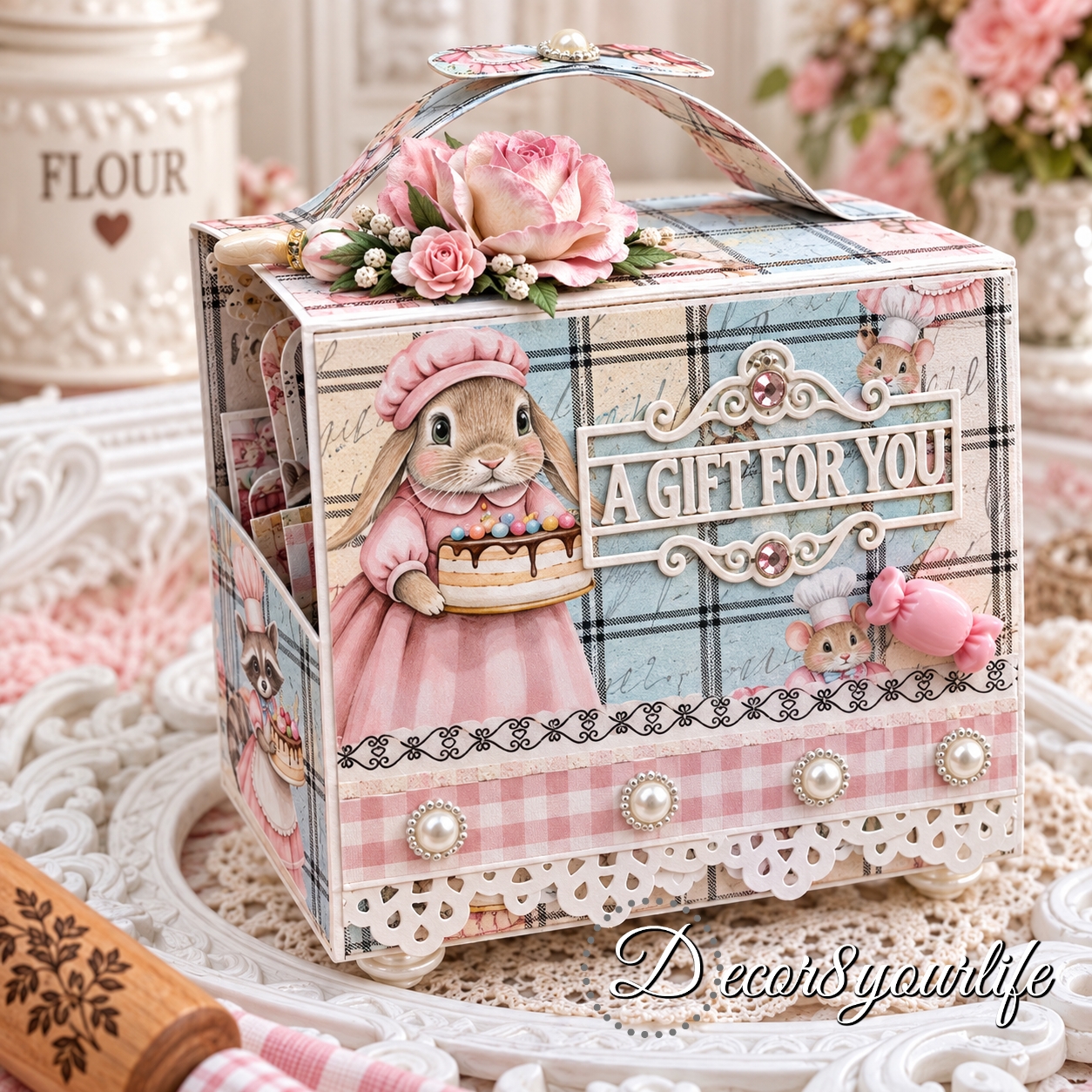Baking theme recipe box album made with scrapbook paper collections from Decor8yourlife.