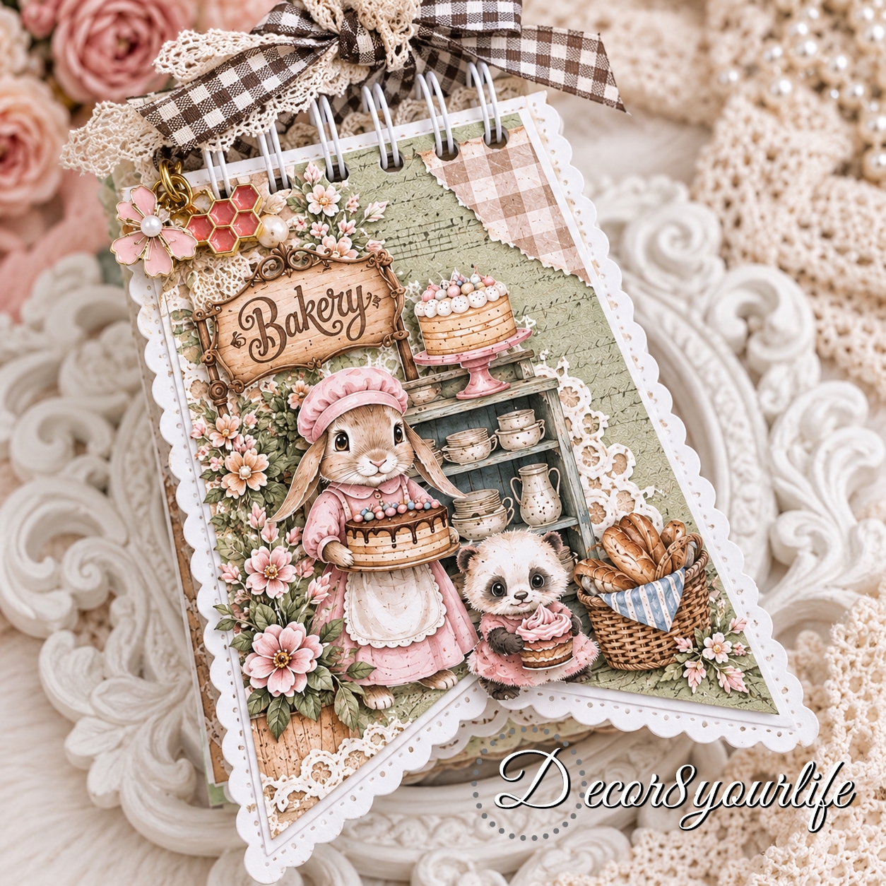 Baking theme, shabby chic, whimsical, tag mini album made with scrapbook paper collections from Decor8yourlife.