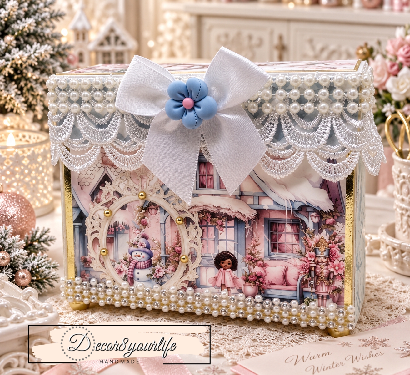 Pastel Christmas card box. Handmade. Papers by Decor8yourlife.