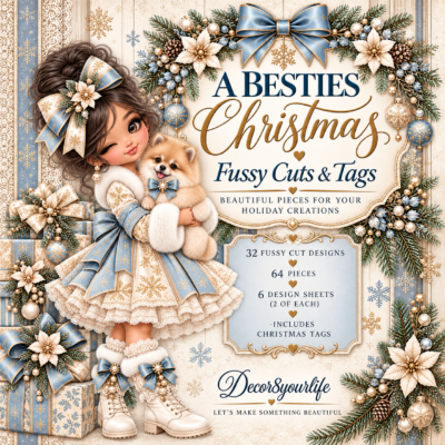 "A Besties Christmas" fussy cuts & tags is the perfect companion to your holiday paper craft projects! Celebrate Christmas with family and friends with Christmas paper collections by Decor8yourlife.