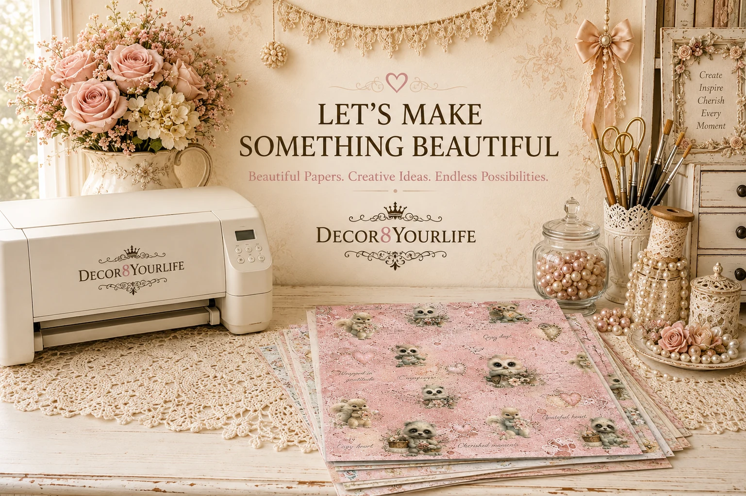 Decor8yourlife creative studio featuring shabby chic scrapbook papers, a paper crafting machine, vintage floral decor, and the inspiration to create beautiful handmade projects.