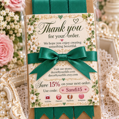 Ten emerald green satin bow-making strips with precut pointed ends