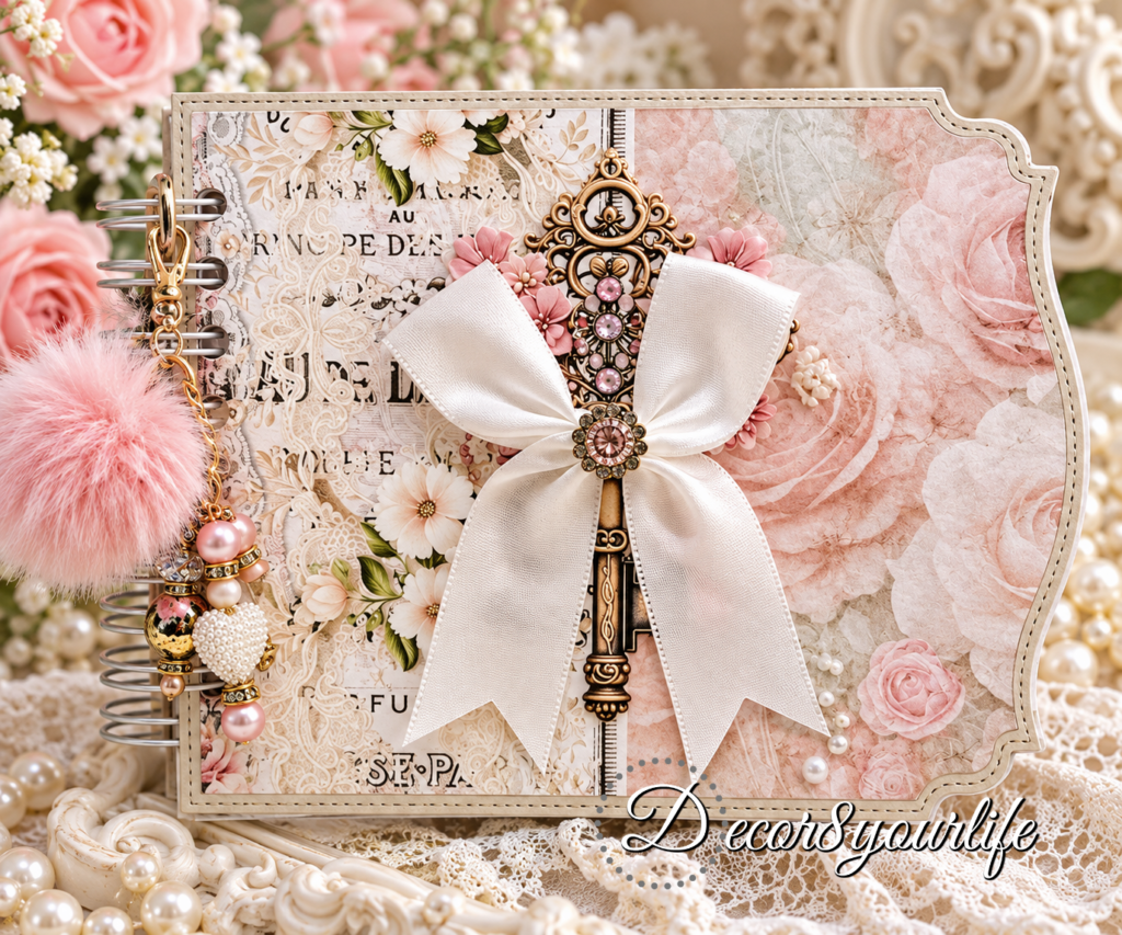 Shabby Chic mini album, memory book scrapbook made with "Parfum" paper collection by Decor8yourlife.