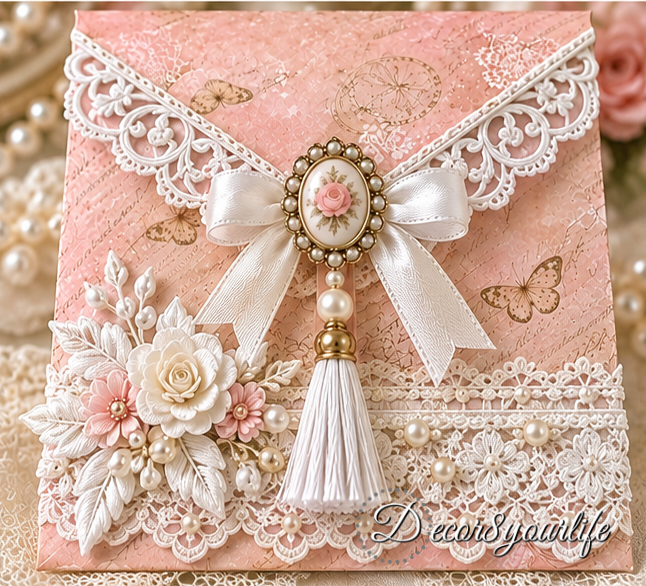 Handmade pocket envelope for junk journals and scrapbooks made with papers by Decor8yourlife. Shabby Chic style.