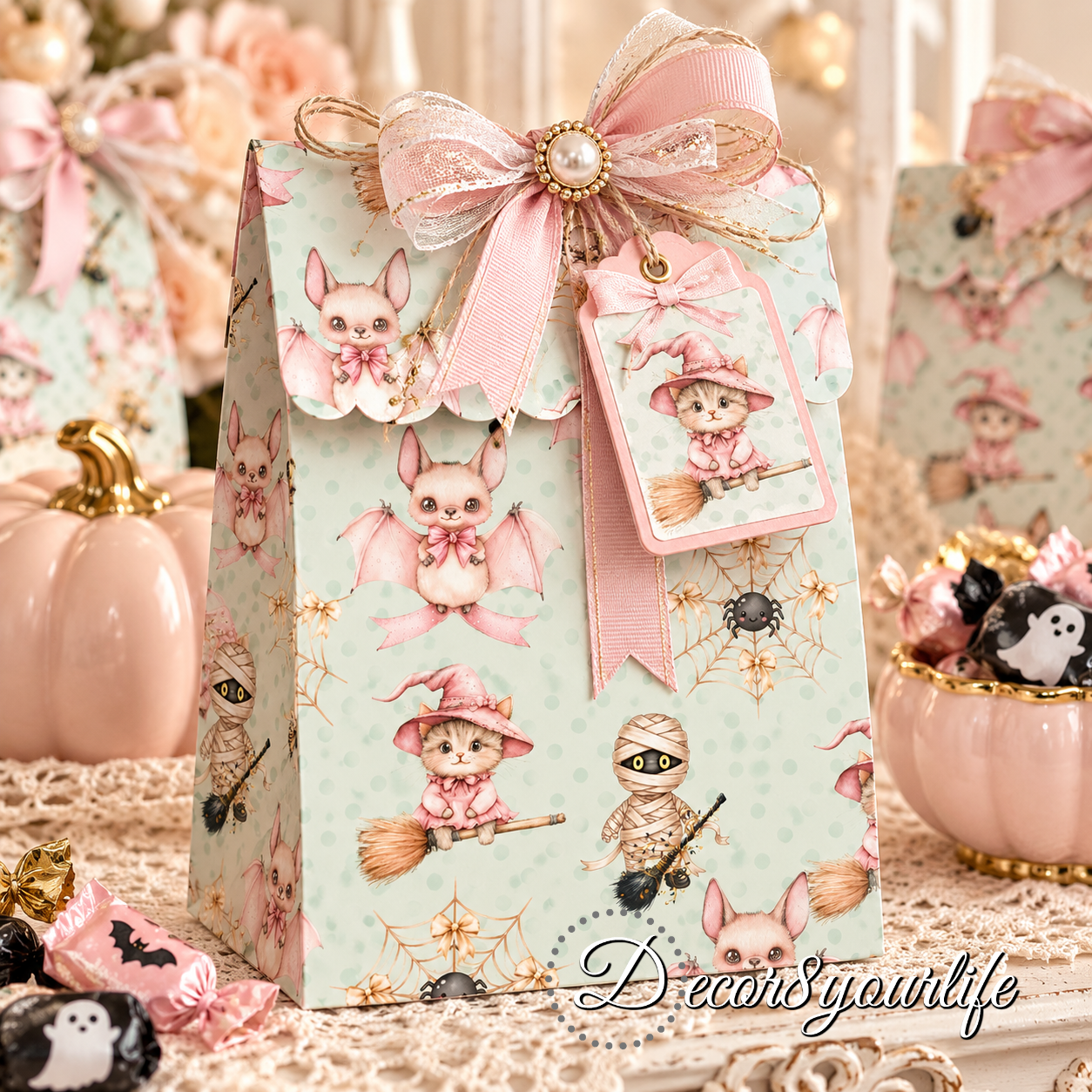 Halloween treat bags and decorative pieces. Scrapbook papers by Decor8yourlife
