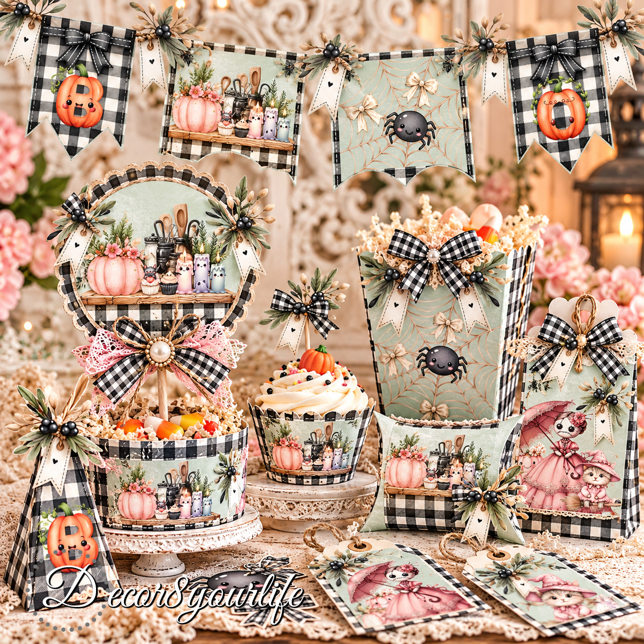 Halloween treat bags and decorative pieces. Scrapbook papers by Decor8yourlife