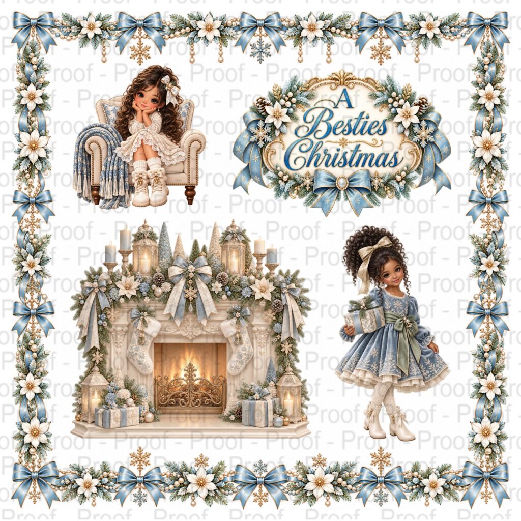 Christmas fussy-cut illustrations from the A Besties Christmas collection for scrapbook layouts and holiday crafts