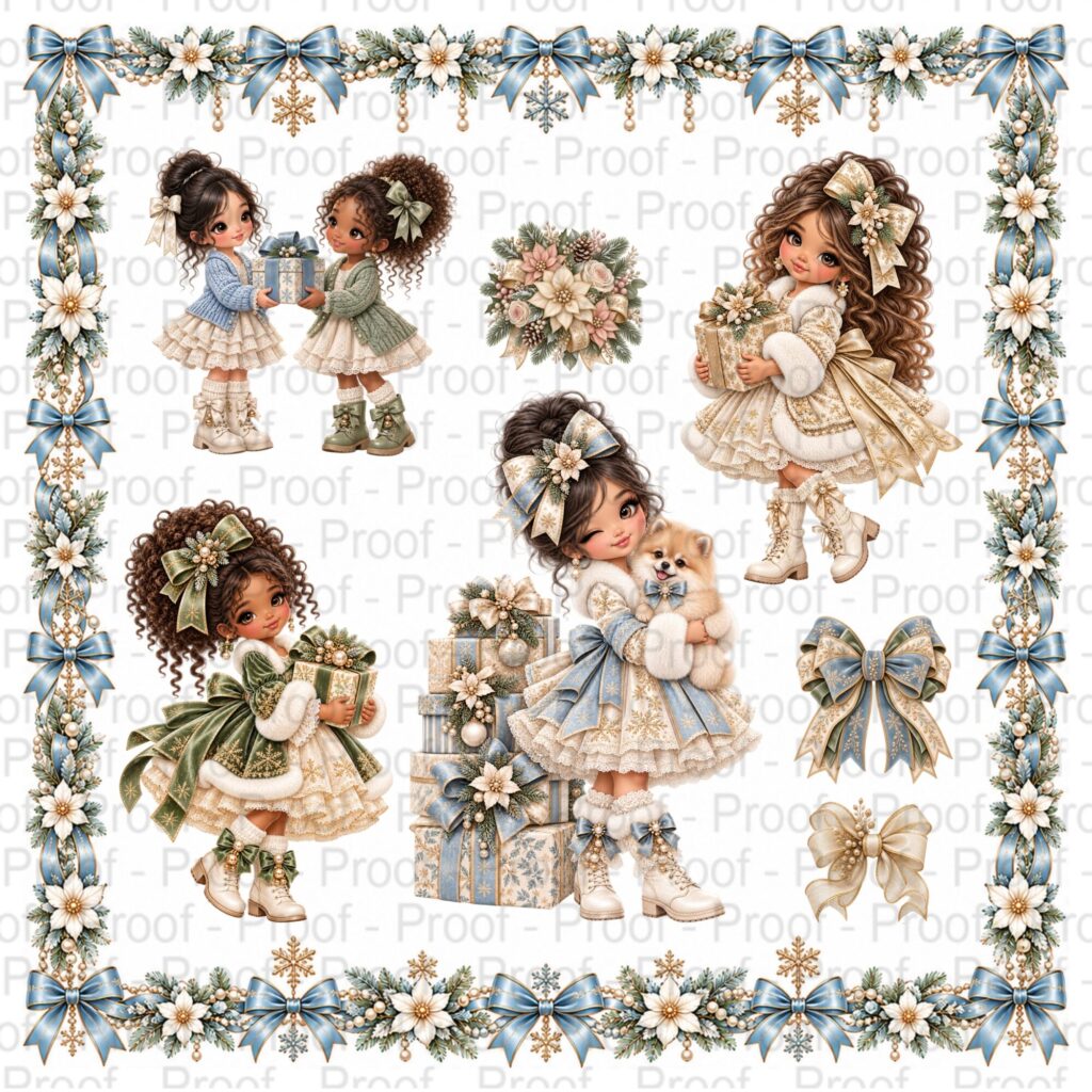 Christmas fussy-cut illustrations from the A Besties Christmas collection for scrapbook layouts and holiday crafts
