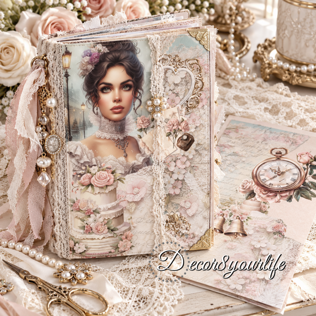Shabby Chic, wedding theme junk journal, using the "She Said Yes!" paper collection by Decor8yourlife.