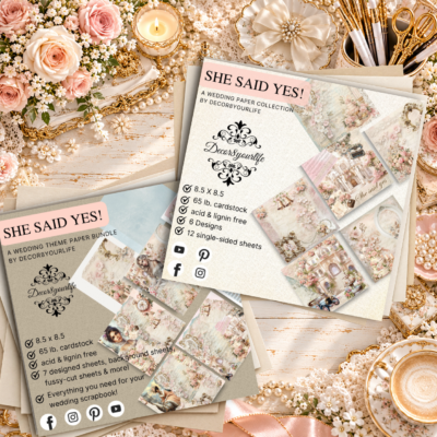 wedding theme, shabby chic theme, cottage theme wedding scrapbook paper for craft projects, wedding invitations, wedding journals, card making, etc.